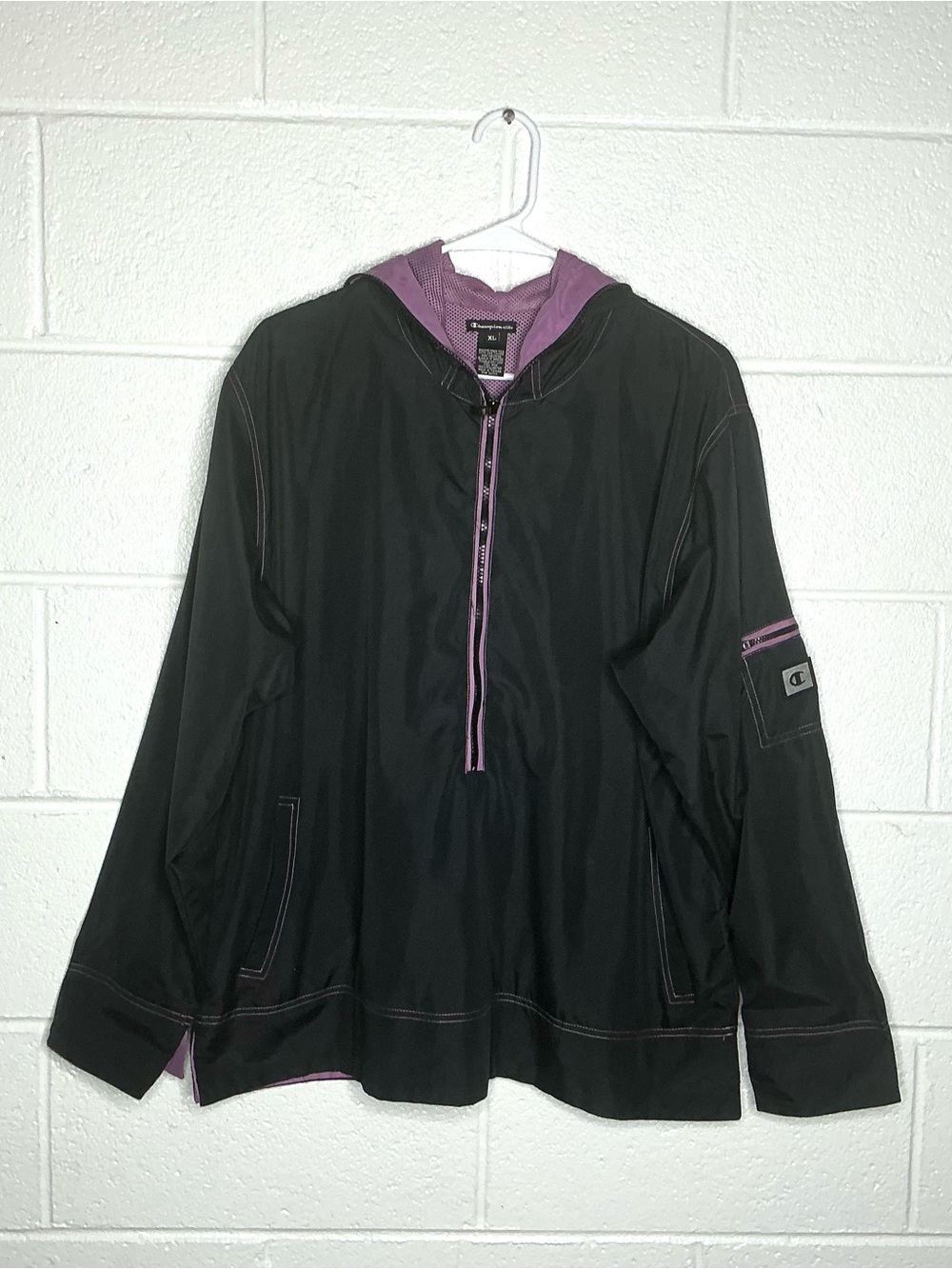 < Vintage Champion Elite Black With Purple Detail Windbreaker Jacket >